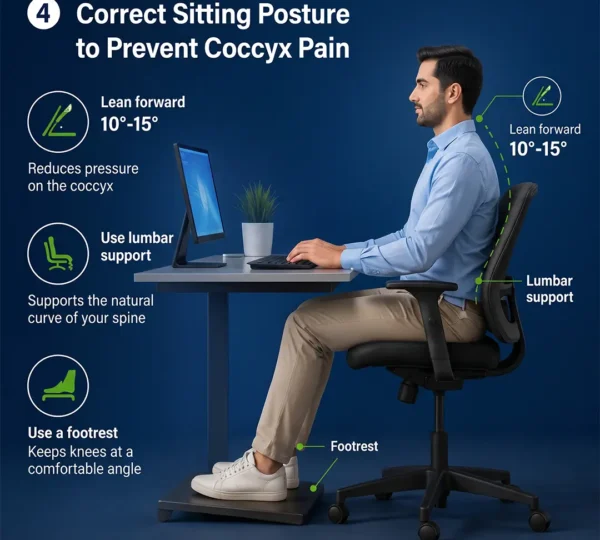 Correct sitting posture to prevent coccyx pain