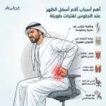 رسم توضيحي يوضح أهم أسباب آلام أسفل الظهر عند الجلوس لفترات طويلة