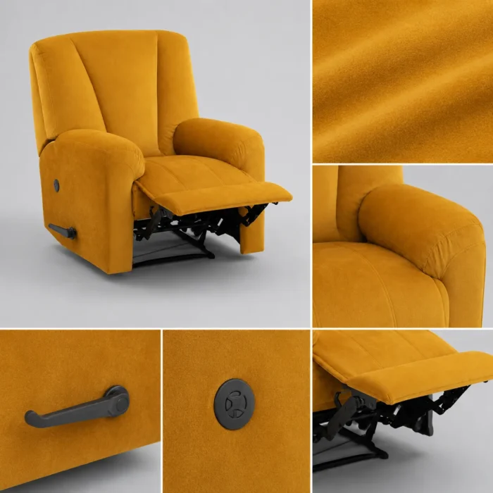 Yellow recliner chair fabric details