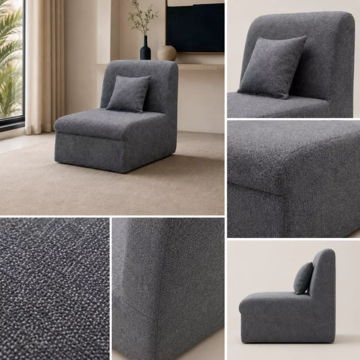 Armless sofa fabric details